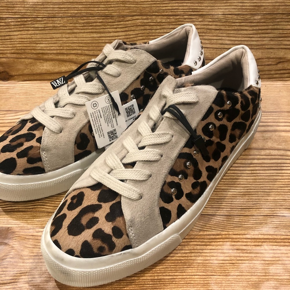 Zara Leopard Print and Beige Suede Women's Sneakers